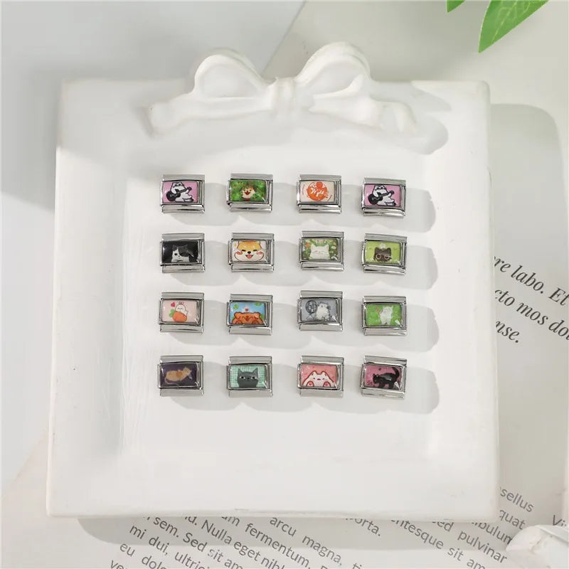 2026 Women's Funny Cat Bite Tail Elephant Dog Animals Italian Charm Link Fit 9mm Stainless Steel Module Bracelet Making Jewelrys