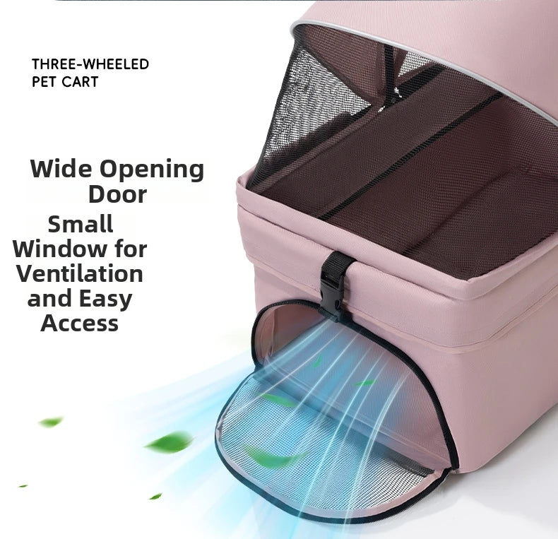 Pet Transport Stroller Dog Cat Portable Foldable Lightweight Detachable 4-Wheel Oxford Mesh Small Medium Push Cart