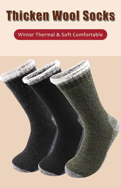 3Pairs Super Thick Merino Wool Socks Male Men Winter Thermal Cashmere Socks Fleece Terry Loop Middle Tube Socks High Quality