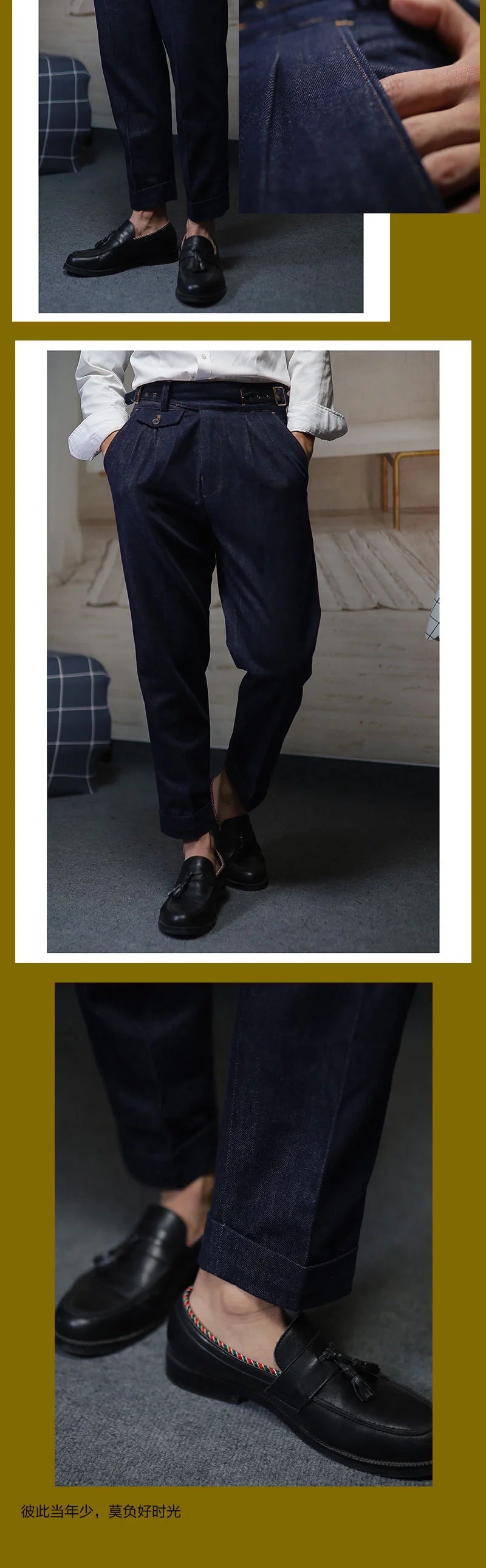 POT&CRAFTSMAN gurkha men's vintage denim denim pants Europe and the United States Slim Western pants Tibetan nine-minute pants