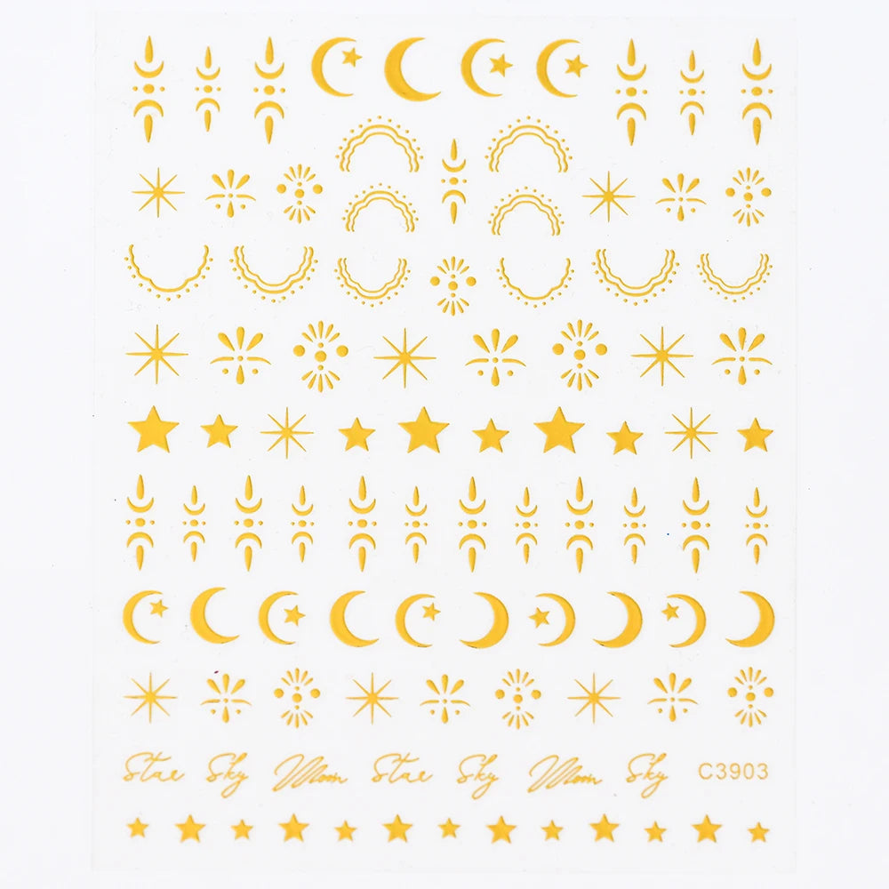 Black White Star 3D Nail Art Sticker Y2K Pentagram Self-Adhesive Decals Laser Shiny Glitters Starlight Manicure Ornaments Slider