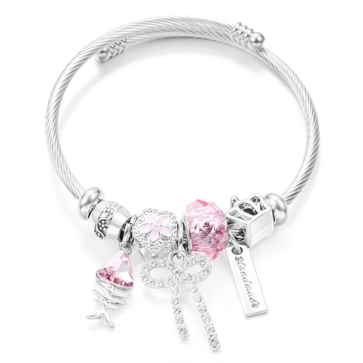 New Trendy Rhinestones Dragonfly Crystal Beaded Pendant Bracelet Stainless Steel 4 Colors Closure Bangles Women Bracelet Jewelry
