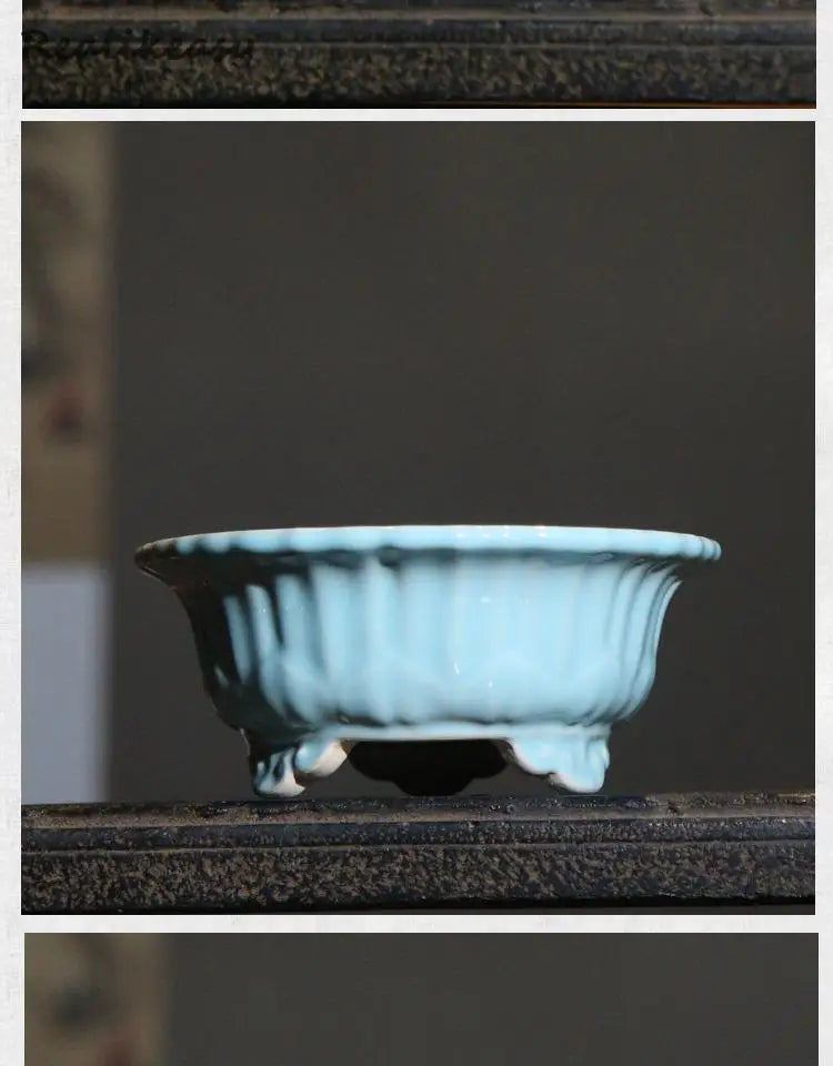 Chinese Style Purple Sand Flowerpot Home Desktop Ceramic Bonsai Pot Small Portable Handmade Succulent Glaze Flower Pots LC373