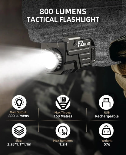 EZshoot Tactical Flashlight Compact LED Light Compatible with Picatinny and GL Rails Rechargeable & Strobe for Pistol Hunting