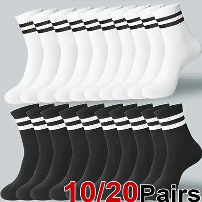 10/20 Pairs Men Women Striped Round Neck Socks Spring Autumn Breathable Odor Proof Sweat Absorbing All-Season Casual Socks