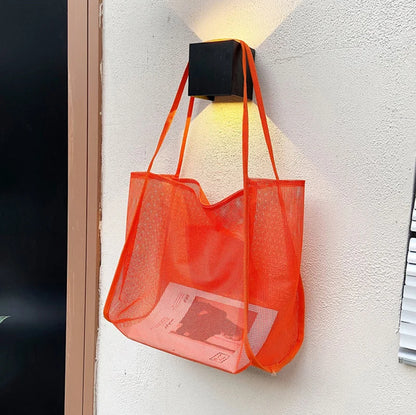 Summer Fashion Mesh Handbag Totes Hollow Out Shoulder Bags For Women Female Casual Fashion Large Capacity Shopping Pack