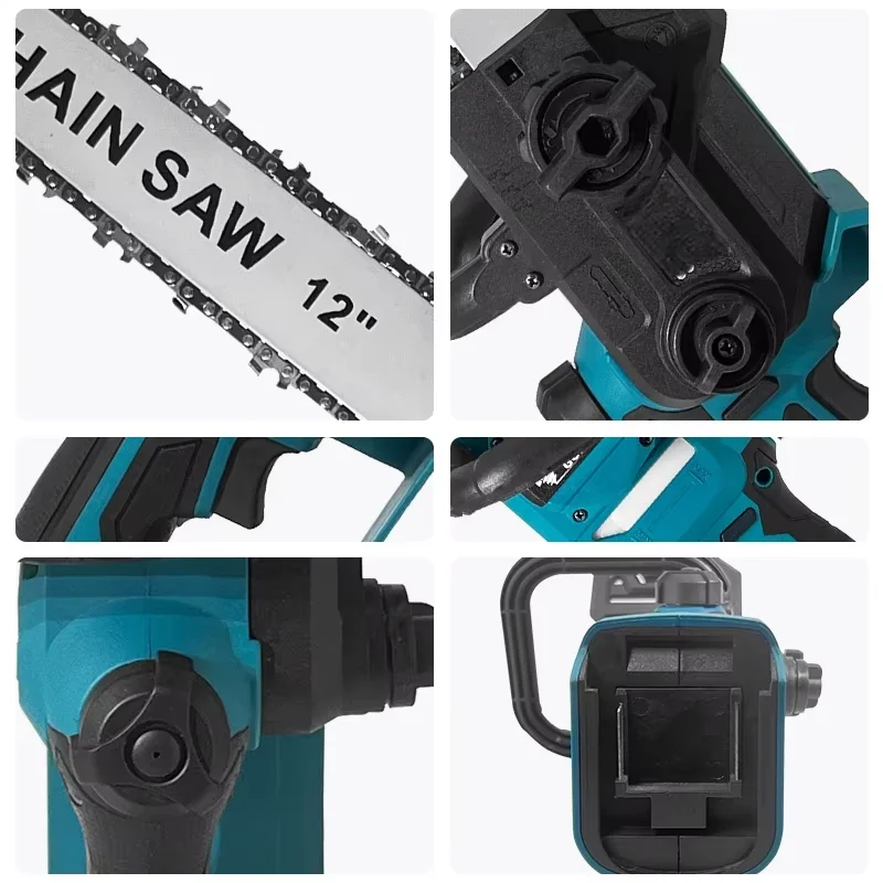 600W Handheld Brushless Woodworking Chainsaw Power Tool For Makita 18V Battery 12-inch Cordless Blue Electric Chainsaw