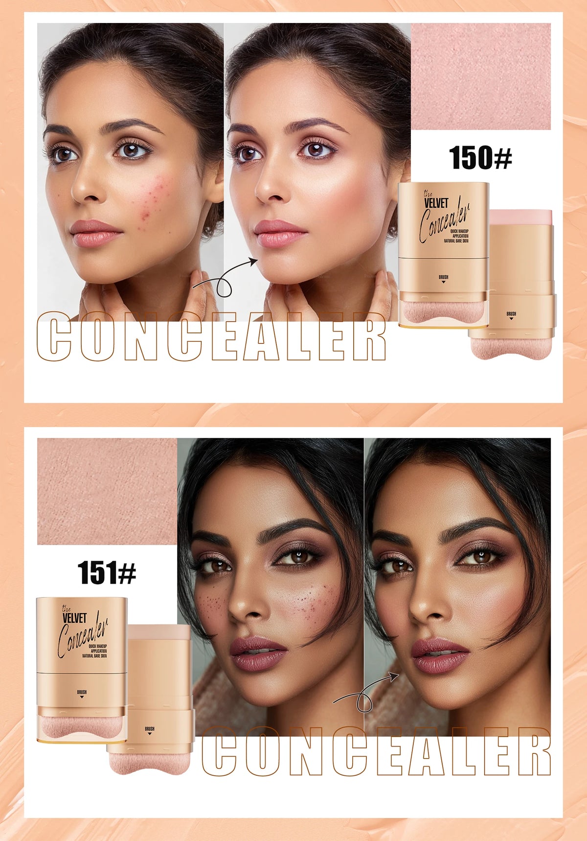 2-in-1 Concealer and Foundation Stick, Covers Dark Circles, Waterproof and Sweat-Resistant, Creates Flawless-Looking Makeup
