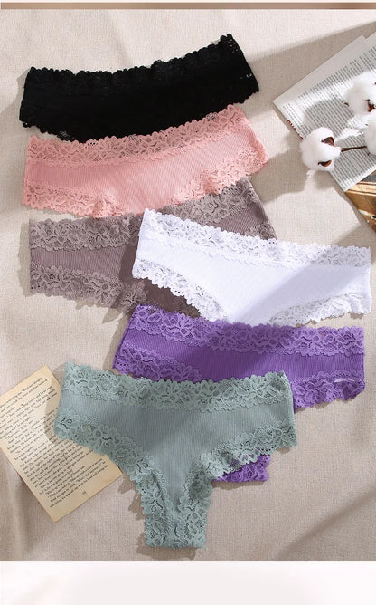 3PCS/Set Women Sexy Lace Panties Cotton Seamless Brazilian Panties Female Sexy Low Rise Soft Underwear G-String Lingerie S-XL