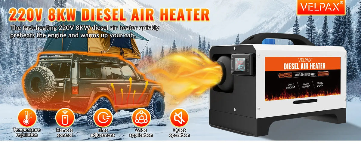8kW 110V Diesel Heater – Portable Diesel Air Heater with Remote Control, Large LCD Screen, Smart Remote Control, Adjustable Temperature (18–40°C), for RVs, Yachts and Trucks (White)
