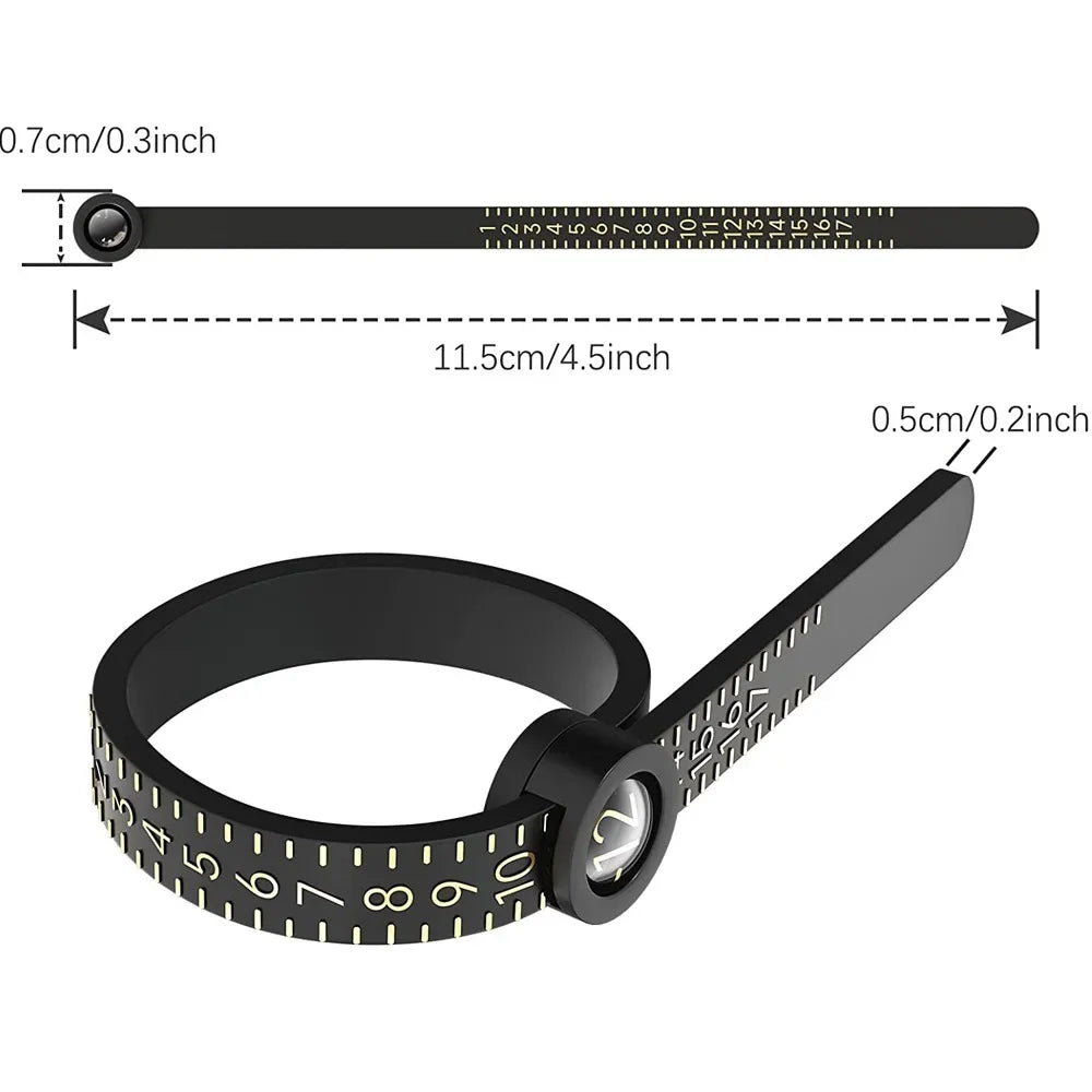 US/UK/EU/HK Size Ring Ruler Ring Measuring Tape Ring Measuring Tool Annular Coil Finger Size Filter with Magnifying Glass