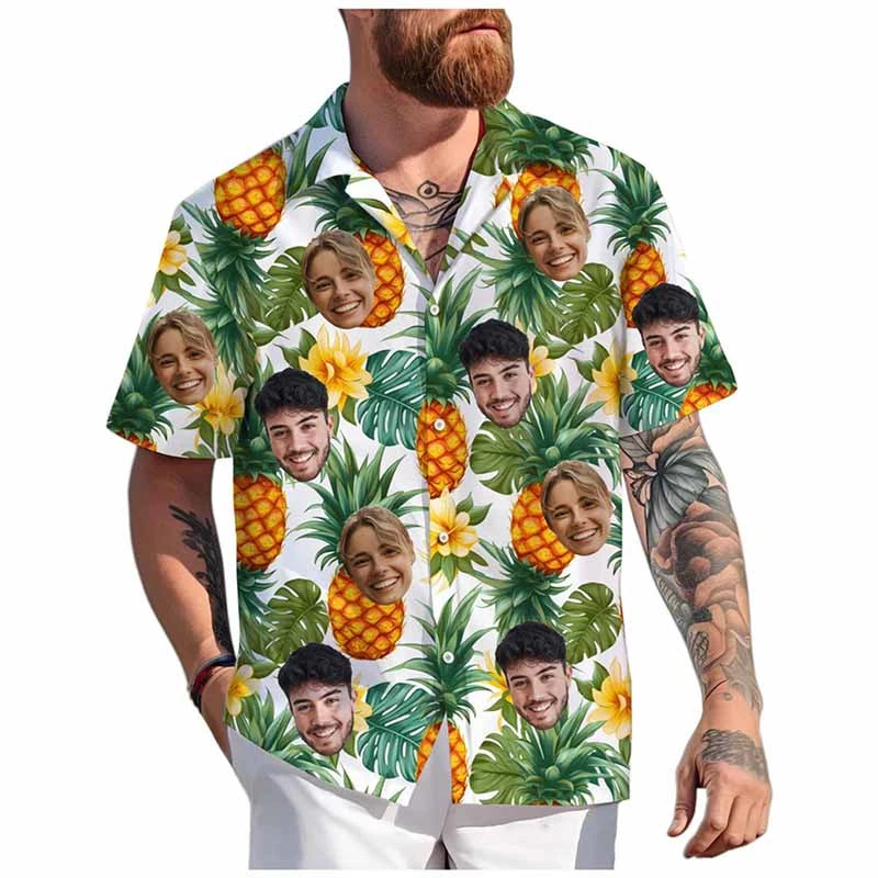Custom Face Hawaiian Shirt Unisex Funny Personalized 3D Printed Button Shirts 2025 Beach Short Sleeves Lapel Shirts DIY Blouses
