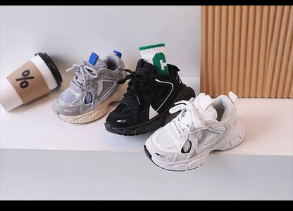 Kids Casual Running Shoes with Thick Soles Boys Girls Fashion Versatile Sports Shoes 2024 New Children Mesh Breathable Sneakers