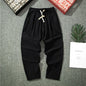 Streetwear Men Cotton Trousers Casual Solid Color Long Pants Breathable Drawstring Straight Pants Harem Pants Men Baggy Pants