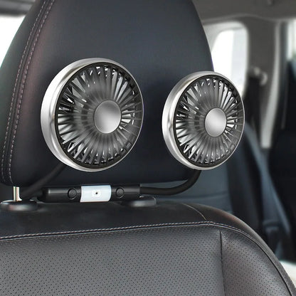 EAFC Car USB Fan Dual Head Cooling Air Fan Independent Switch 3-Speed 360 Degree Adjustable Auto Fan Car Electrical Appliances
