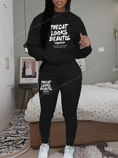 Womens TrackSuit Aesthetic Sweatshirts Sweatpants Two-piece Suit 2025 New Fleece Letter Printing Streetwear Women Hoodie Sets