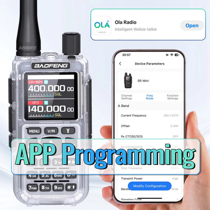BAOFENG MINI 5 Walkie Talkie 2200mAh Battery APP Bluetooth Programming Long Range Dual PTT Newly Upgraded UV-5R MINI Ham Radio