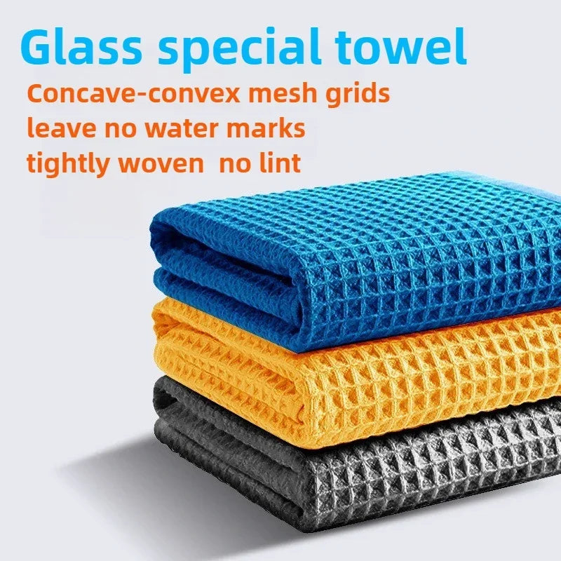 1/5/10Pcs Car Wash Towel Glass Cleaning Water Drying Microfiber Window Clean Wipe Auto Detailing Waffle Weave for Kitchen Bath