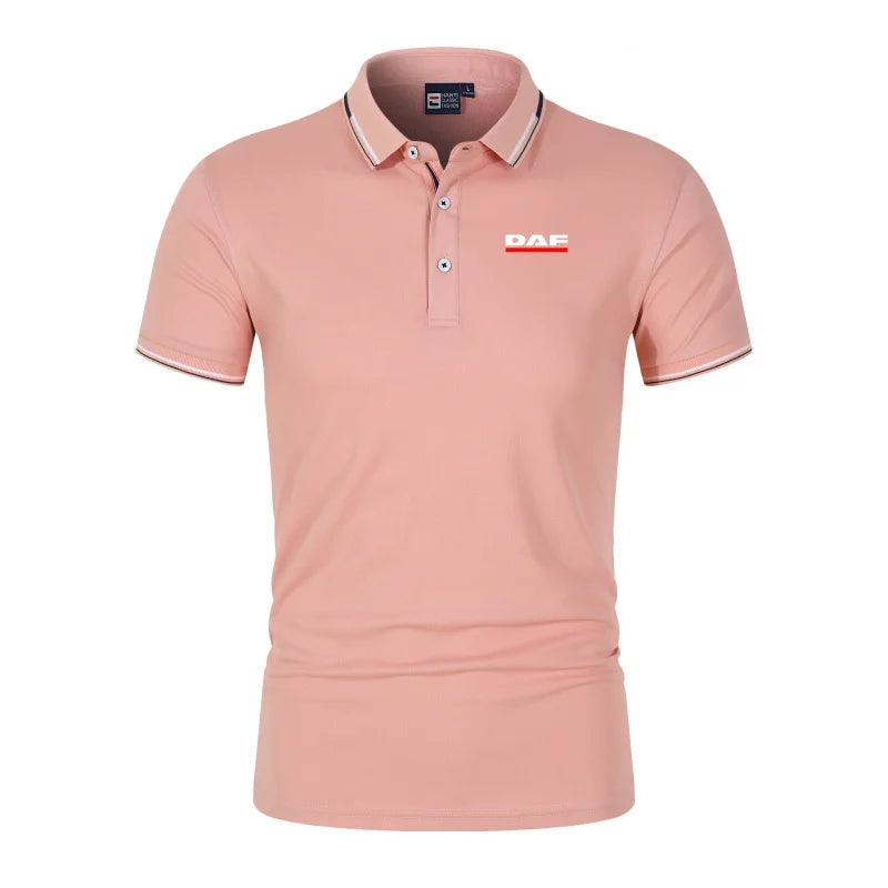 Men'S Casual Short Sleeve Polo Shirt DAF Logo Print Striped Color Block Sporty Style Collared Golf Shirt For Summer