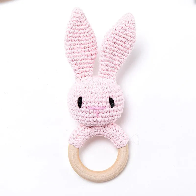 Baby Rattles Crochet Bunny Rattle Toy Wood Ring Baby Teether Rodent Baby Gym Mobile Rattles Newborn Educational Toys Gifts 1pc