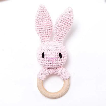 Baby Rattles Crochet Bunny Rattle Toy Wood Ring Baby Teether Rodent Baby Gym Mobile Rattles Newborn Educational Toys Gifts 1pc