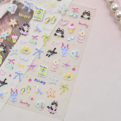 Cute Animal Face 5D Nail Art Stickers Cartoon Cat Bunny Dog Mouse Kawaii Expressions Simple Self Adhesive Manicure Decal DIY
