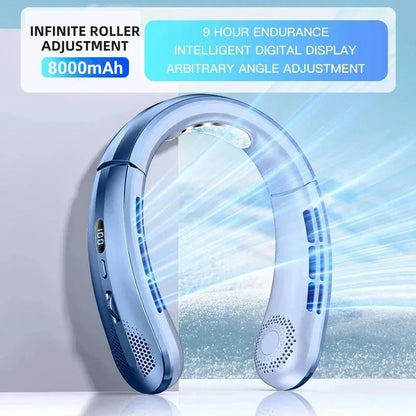 Mini New USB Hanging Neck Fan 8000mAh Rechargeable Bladeless Portable Mute LED Digital Display Electric Fans Air Cooler