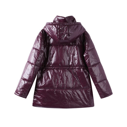 Vintage Zipper Cotton Coat Women Hooded Full Sleeve Pockets Drawstring Overcoats 2025 Winter New Lady Fashion Warm Streetwear