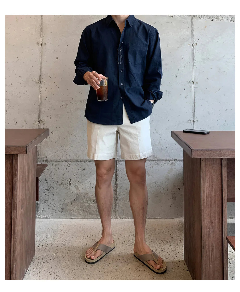 Men's Cotton Linen Shirt Wrinkle Free Casual Breathable Long Sleeve Shirt for Men Sun Protection Comfortable Boho Style Shirt