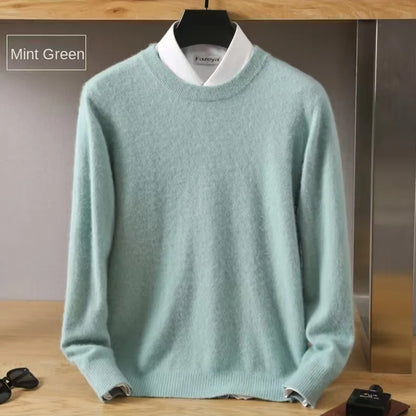 Men's 100% Pure Mink Cashmere Sweater O-Neck Pullovers Knit Large Size Mink Sweater Winter New Long Sleeve High-End Jumpers Tops