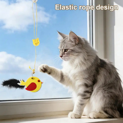 Hanging Cat Toy Swinging Cat Toy with Elastic Rope Feathers Self-play Teaser for Indoor Cats Hanging Bell Hunting Stimulator