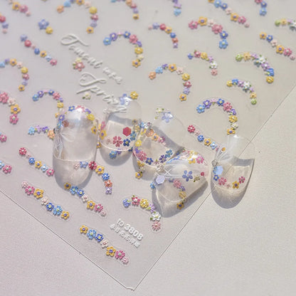 1Sheet 5D Soft Embossed Relief Nail Stickers Cute Daisies Self Adhesive Slider Stickers Press On Nails DIY Japanese Nail Art Dec