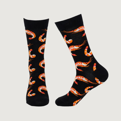 1 Pair Creative Shrimp Pattern，Casual Comfy Soft Mid-calf Men's Socks For Daily