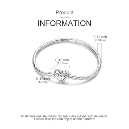 Original 925 Sterling Silver Charm Bracelets Heart Clip Bead Snake Chain Bracelet Fit Charms Beads Diy For Woman Fine Jewelry
