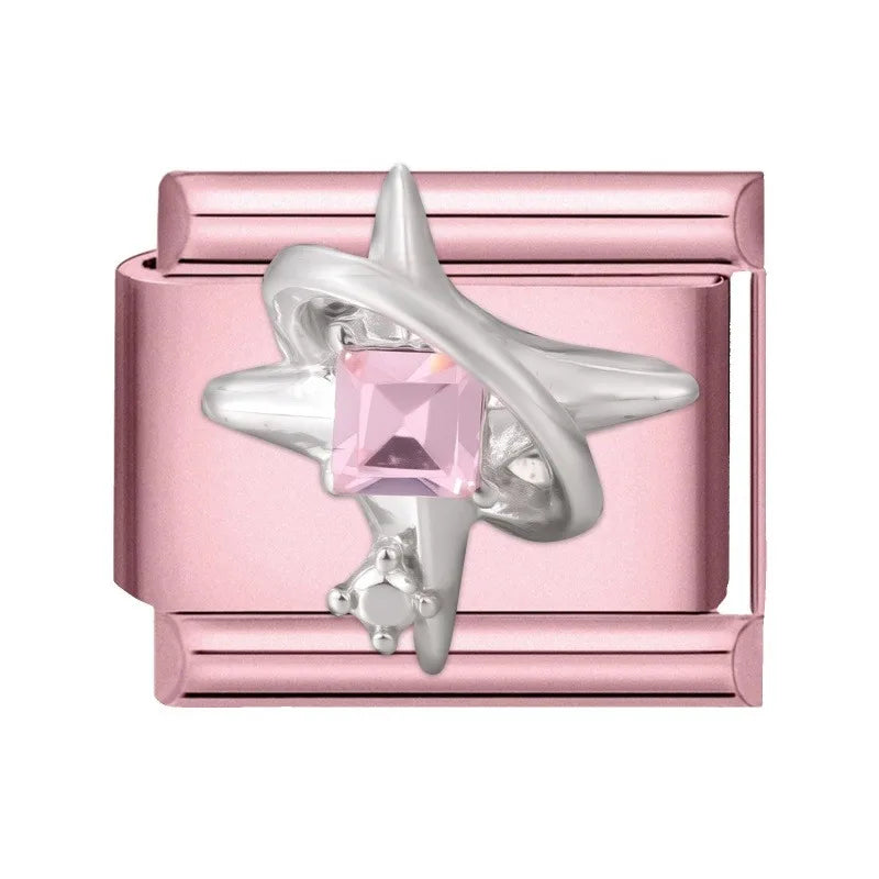 Pink Color Y2K Butterfly Star Bow Rabbit Heart Pendant Italian Charm Links Fit 9mm Stainless Steel Bracelet DIY Making Gifts
