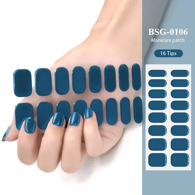 16/22 Tips Semi Cured Gel Nail Stickers for UV Lamp Designer Adhesive Nail Gel Wraps DIY Long-lasting  Nail Decoration