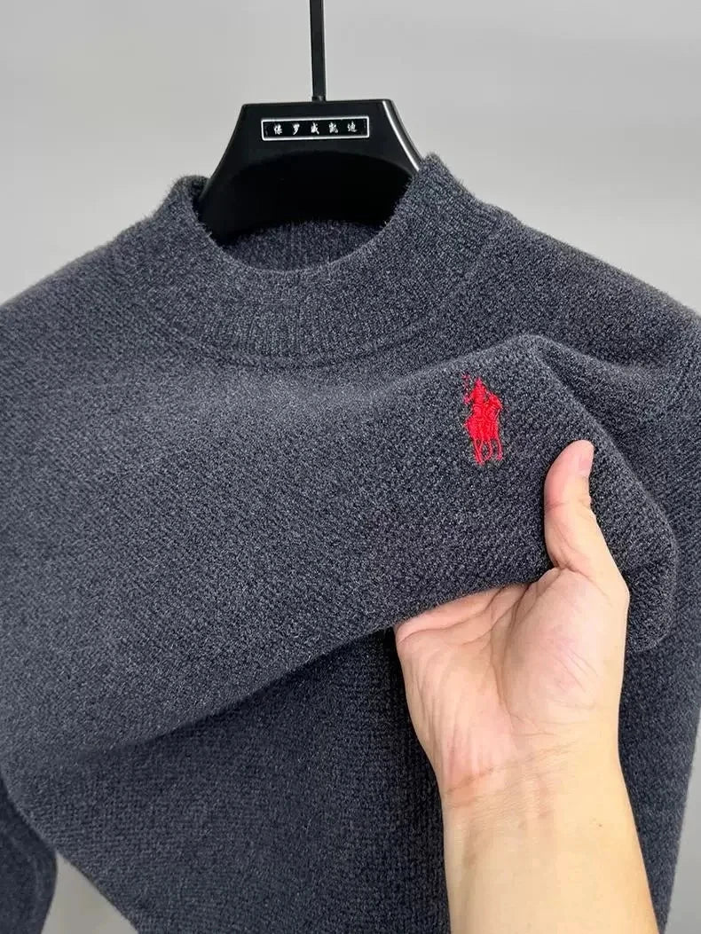 High end brand velvet sweater men's new designer fashion exquisite pony embroidery winter thick warm round neck knitted pullover