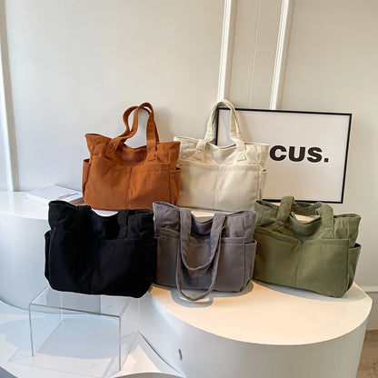 Large Capacity Women's Corduroy Tote Bag Casual Striped Shoulder Bag with Fixed Straps Zipper Handbag for Daily Commuting