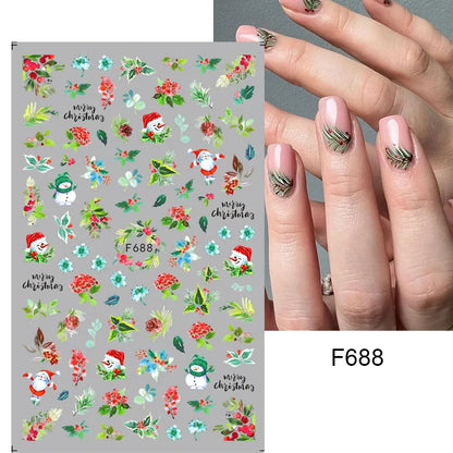 1PCS New Christmas Decorations 2023 New Year Nail Stickers Press on Nails Laser Snowflake Christmas Tree 3D Nail Decal