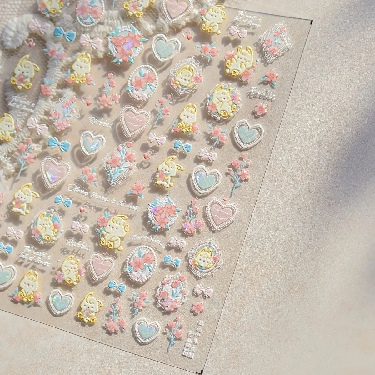 Lovely Animal Graffiti Cat Claw Rabbit Bunny Bear Dog Flower Fruit Dim Sum Candy Sunflower Adhesive 5D Nail Art Stickers Decal