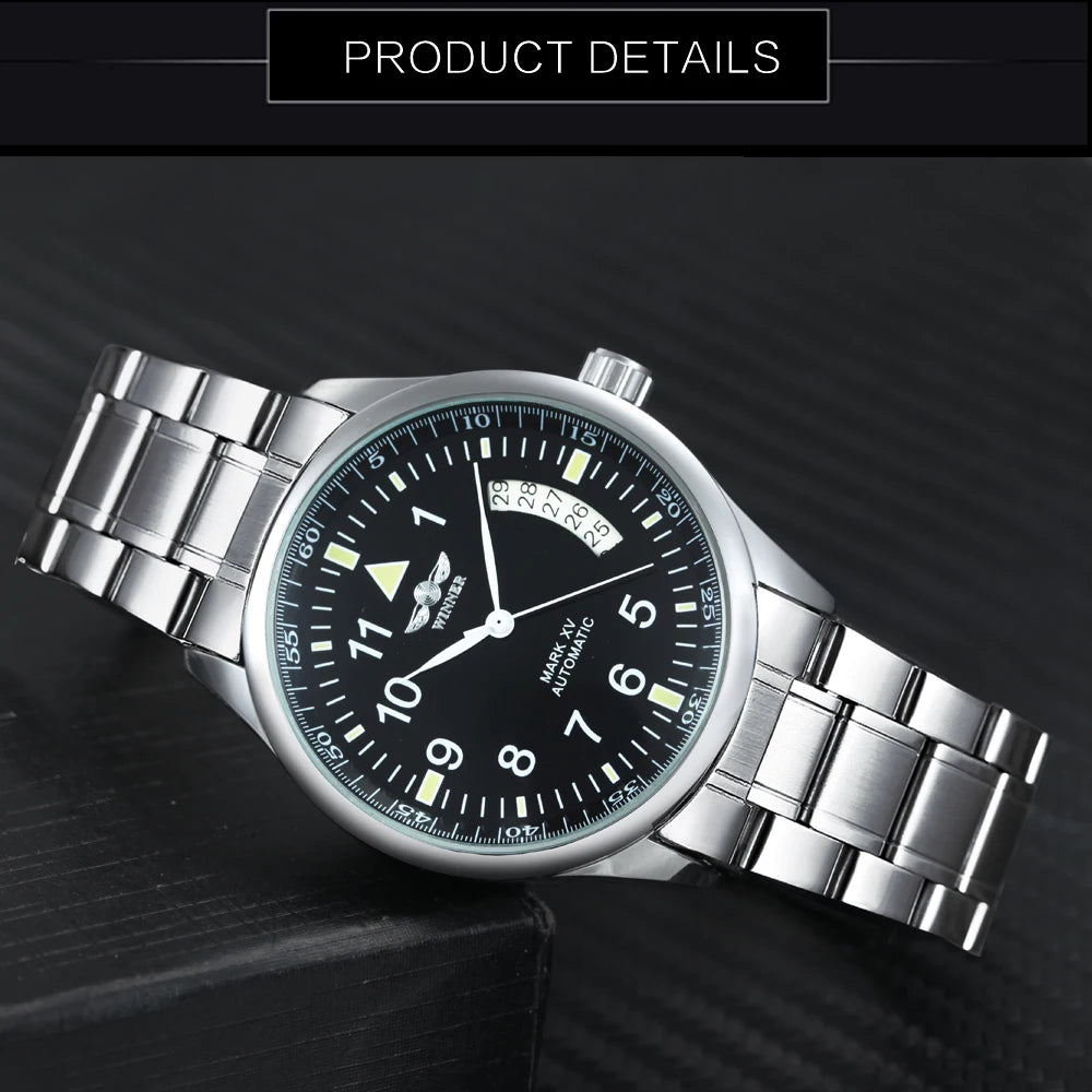 WINNER Business Automatic Watch for Men Calendar Window Fashion Black Dial Fashion Leather Strap Luxury Brand Mechanical Watches