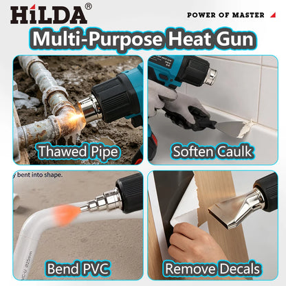 HILDA Cordless Handheld Hot Air Gun With Nozzle For Shrink Wrap PVC Welding Paint Removing DIY Craft Repair For Makita Battery