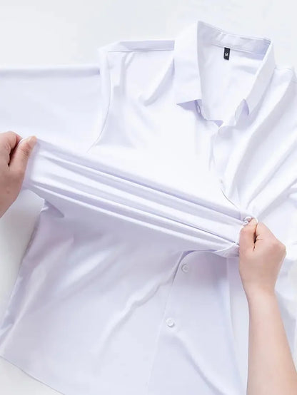 Premium Men's Ultra Stretch Dress Shirts Long Sleeve High Quality Business Formal Wrinkle-free Soft White Social Male Clothing