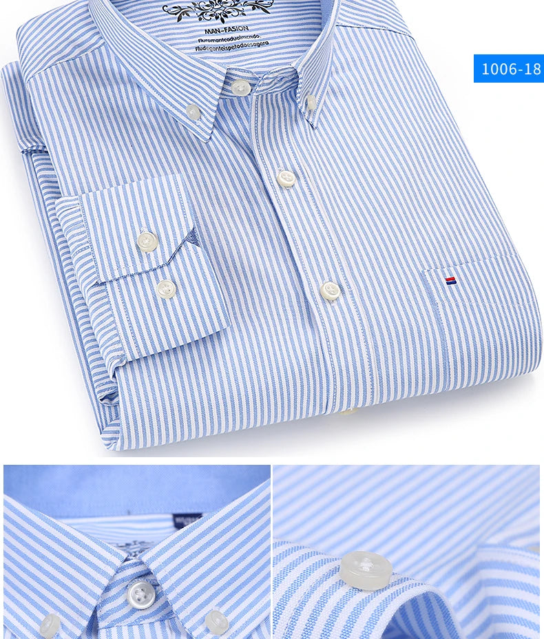 Classic Fit Cotton Full Casual Shirts for Men Solid Color Long-Sleeve Plain Shirt Single Pocket Top Soft Slim Fit Formal Clothes