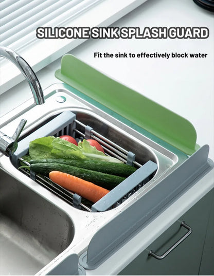 Silicone Sink Splash Guard Kitchen Sink Washbasin Water Barrier Sink Splash Cover with Suction Cup Kitchen Utensils