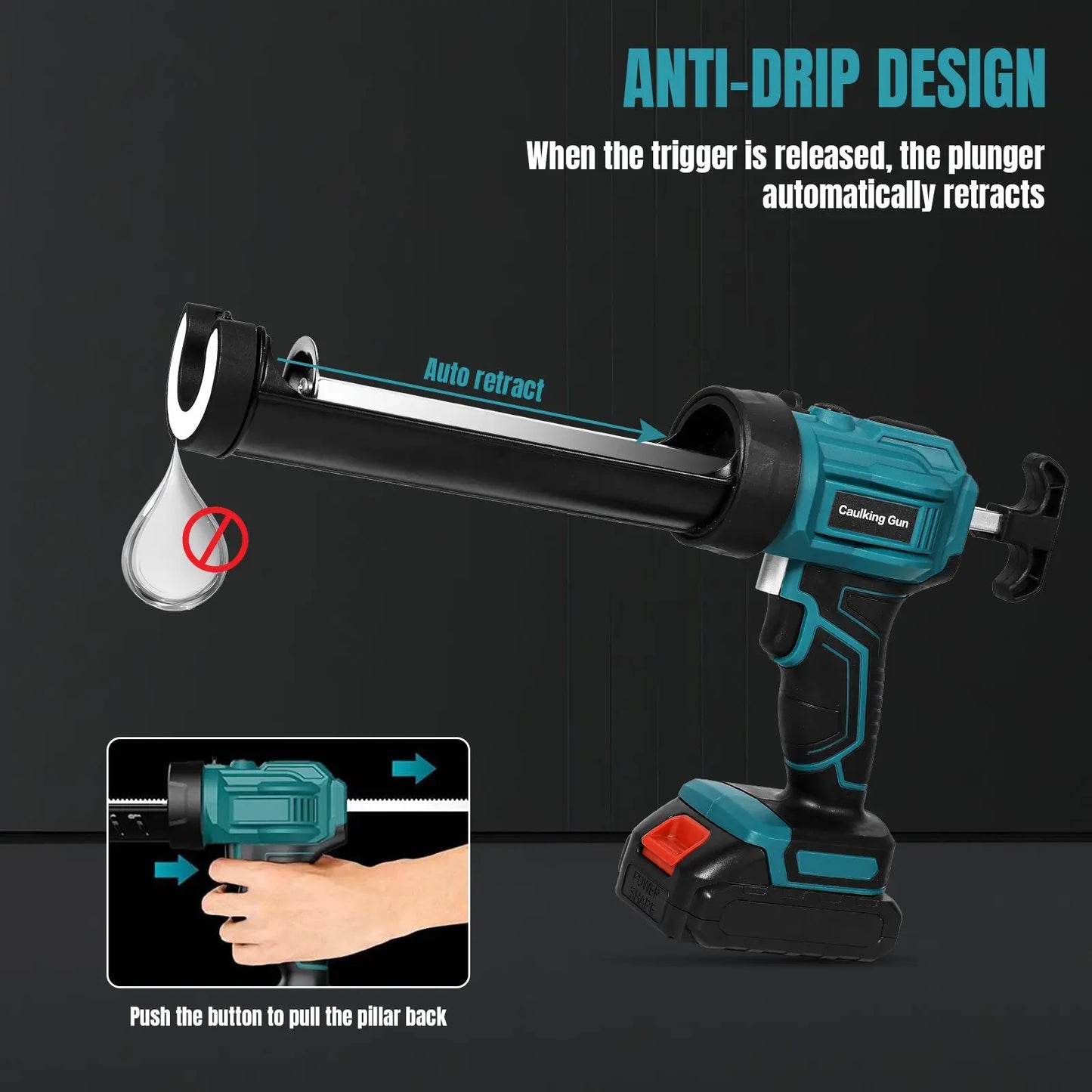 21V Cordless Electric Caulking Gun 4 Speed Adjustable Anti Drip Silicone Sealant Applicator 300ml 10oz Cartridge Rechargeable Power Tool for Construction Window Door Kitchen Bathroom Home Repair DIY