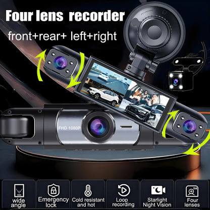 Dash Cam Vehicle DVR Video Recorder 4 Cameras for Cars Black Box Front Rear Internal Night Vision Loop Recording Dashcam Car 360