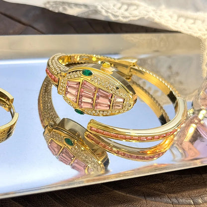 LuxuryDiamondEmbedded Fashionable Snake-Shape Bracelet Watch for Women Elegant Open Handbag Stylish European And American Design