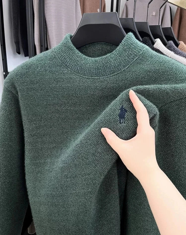 High end brand velvet sweater men's new designer fashion exquisite pony embroidery winter thick warm round neck knitted pullover