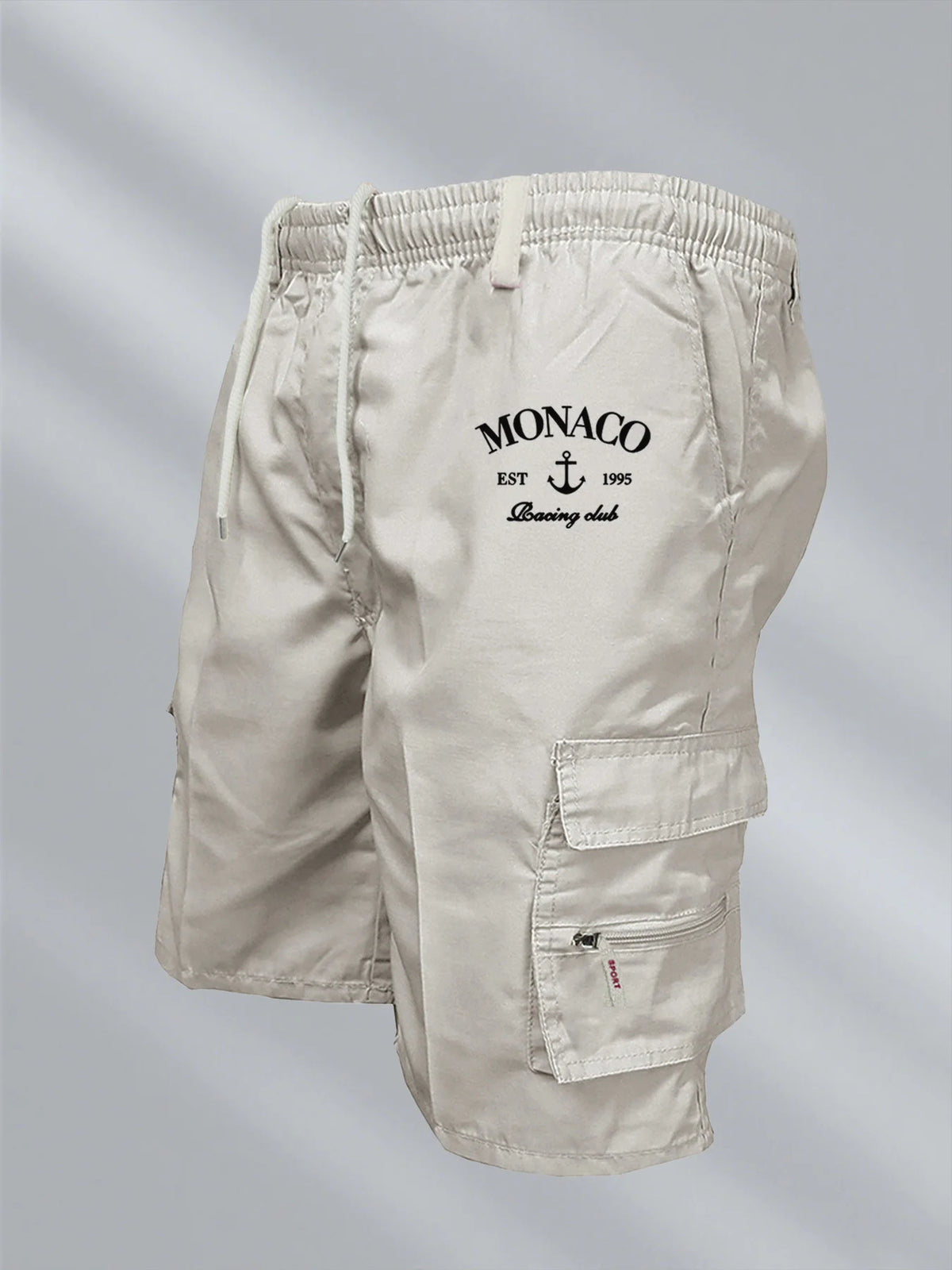 Monaco Flag Printed Cargo Shorts Summer Men's Tactical Shorts Casual Loose Multi-pockets Elastic Waist Work Jogging Short Pants